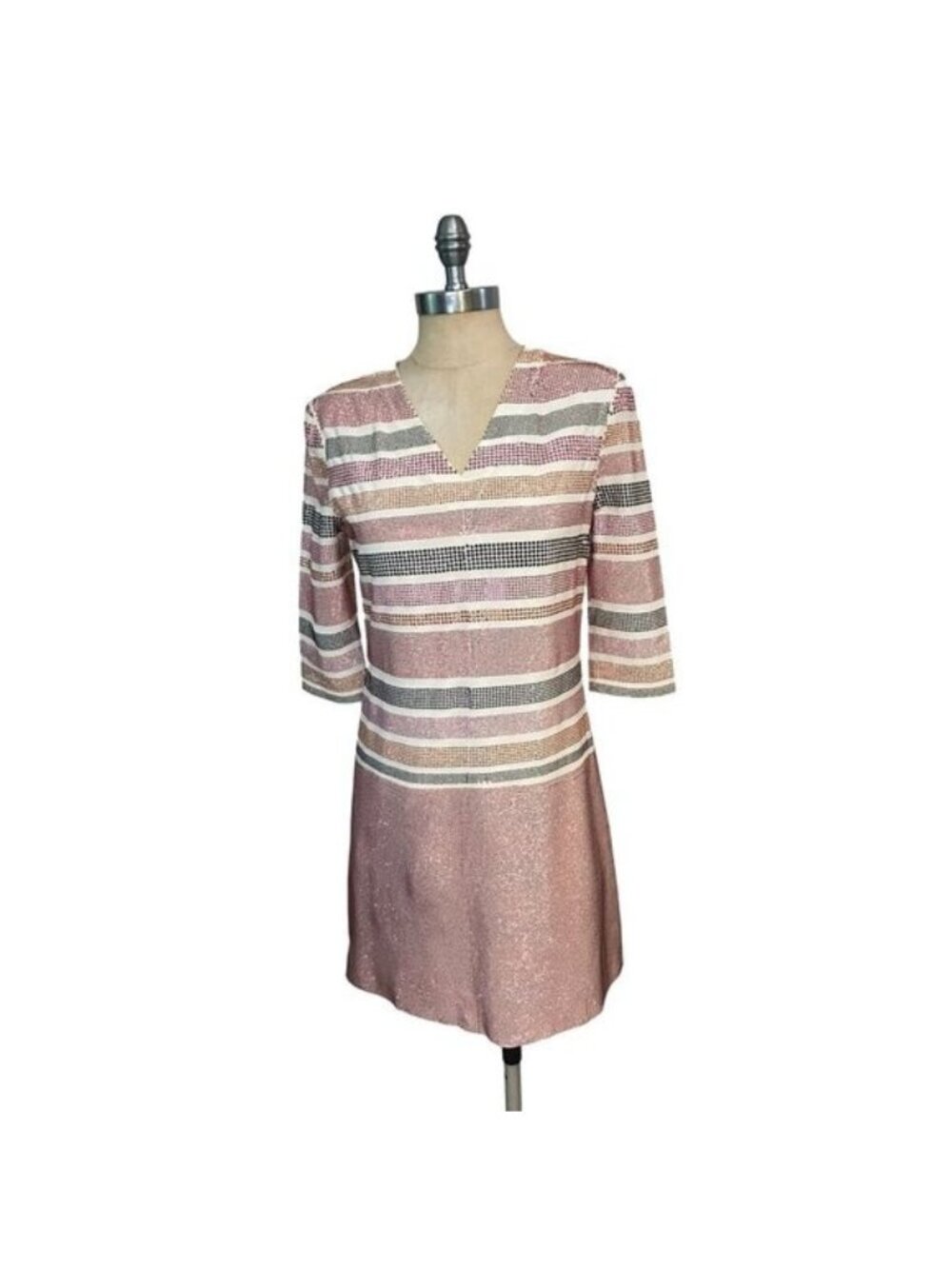 Issa London Womens V-Neck Striped Beaded Dress Size US 4